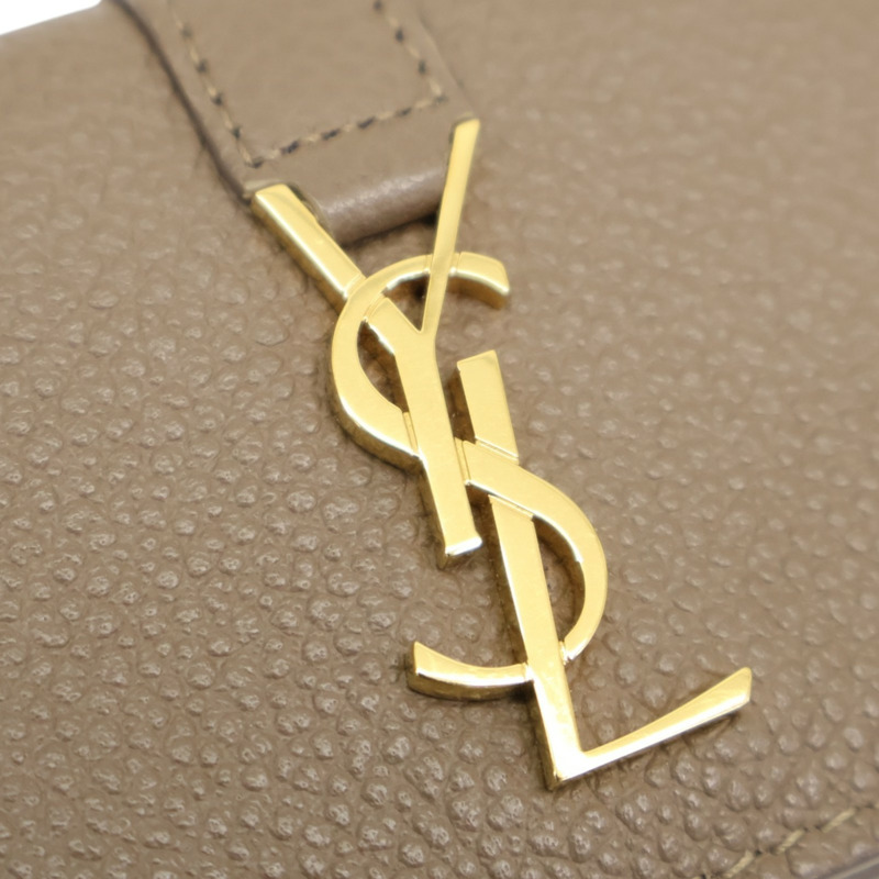 卡其色 牛皮 金扣 三折短夾 669959【SAINT LAURENT YSL 聖羅蘭 】 669959-7