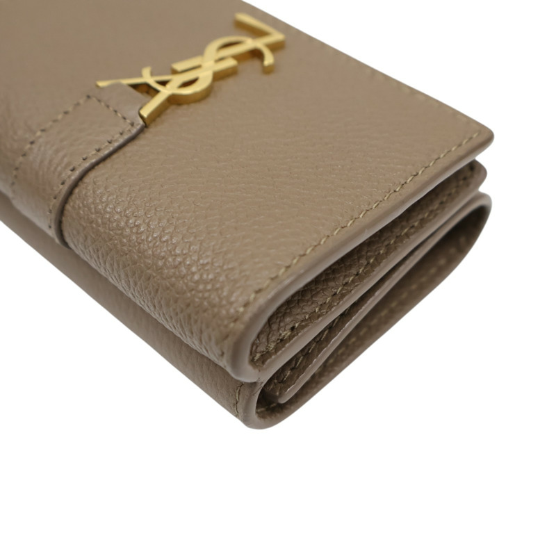 卡其色 牛皮 金扣 三折短夾 669959【SAINT LAURENT YSL 聖羅蘭 】 669959-9