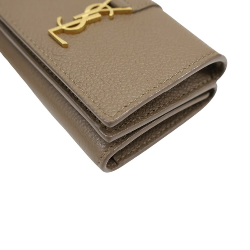 卡其色 牛皮 金扣 三折短夾 669959【SAINT LAURENT YSL 聖羅蘭 】 669959-10