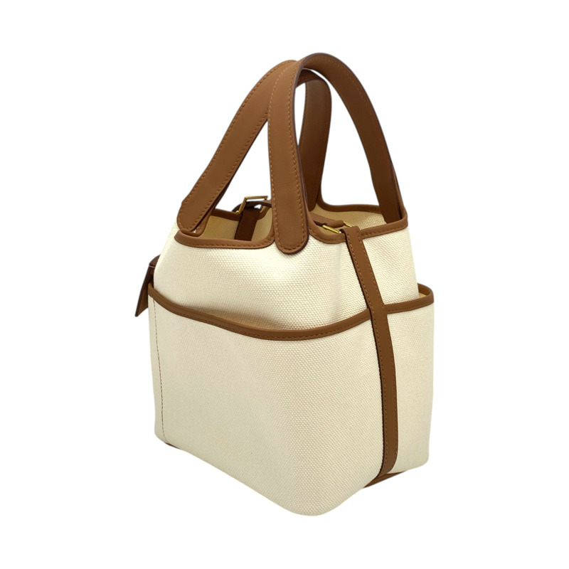米色帆布 金棕色 Swift牛皮 Picotin Lock 18 手提包 K刻 金扣【HERMES 愛馬仕】 H083189CC-1