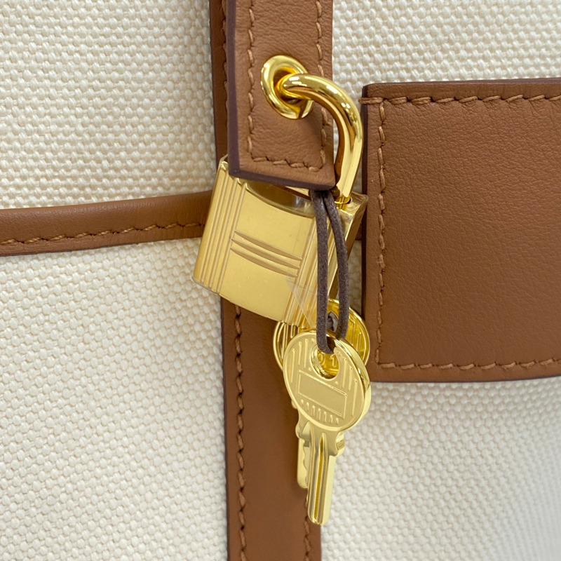米色帆布 金棕色 Swift牛皮 Picotin Lock 18 手提包 K刻 金扣【HERMES 愛馬仕】 H083189CC-9