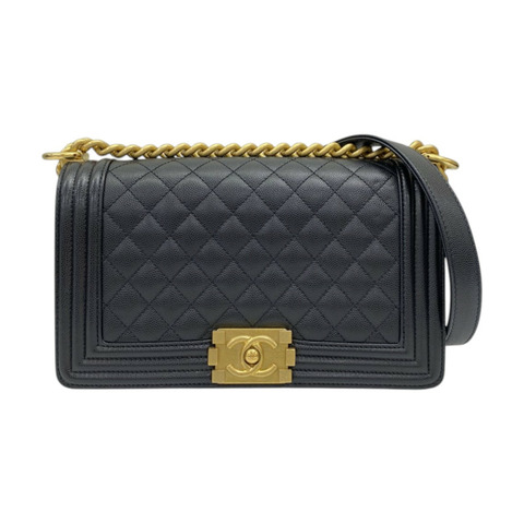 黑色 牛皮 Boy 25 銀釦 鍊帶 肩背包 金釦【CHANEL 香奈兒】 A67086