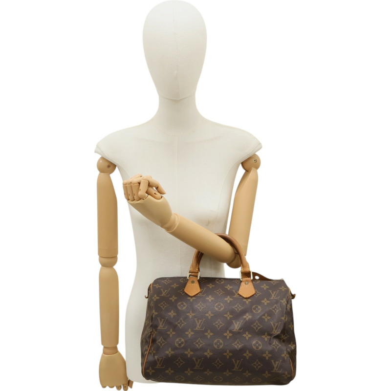 棕色 原花帆布 Speedy 30 波士頓包 手提包【LOUIS VUITTON LV 路易威登】 M41526-7