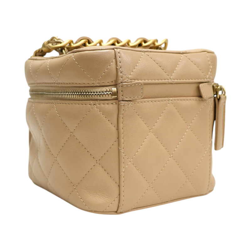 奶茶色 菱格紋羊皮 Vanity with chain 鏈帶化妝包 肩背包【CHANEL 香奈兒】 AS3228-1