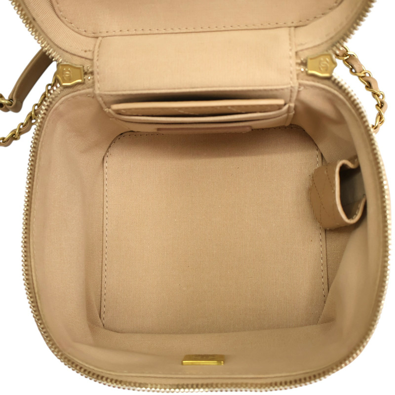 奶茶色 菱格紋羊皮 Vanity with chain 鏈帶化妝包 肩背包【CHANEL 香奈兒】 AS3228-2