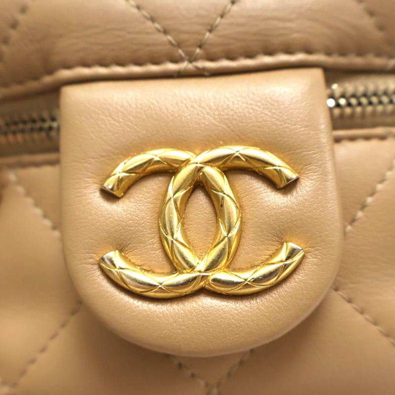 奶茶色 菱格紋羊皮 Vanity with chain 鏈帶化妝包 肩背包【CHANEL 香奈兒】 AS3228-5