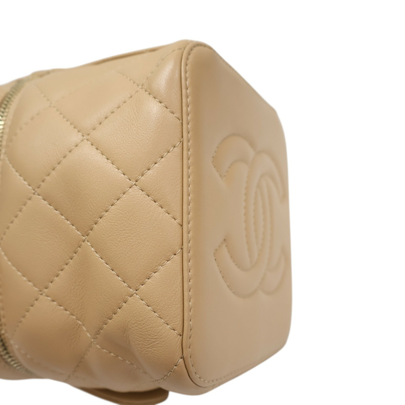 奶茶色 菱格紋羊皮 Vanity with chain 鏈帶化妝包 肩背包【CHANEL 香奈兒】 AS3228-8