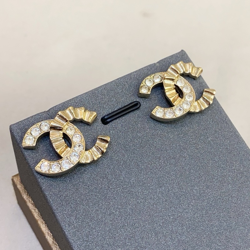 Chanel香奈兒 21A 金色帶鑽雙拼雙C耳釘耳環-3