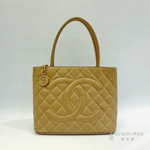 S4518-CHANEL 奶茶色荔枝牛皮菱格紋金幣包