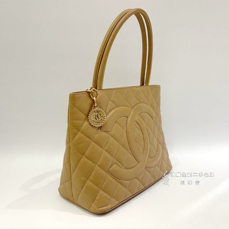 S4518-CHANEL 奶茶色荔枝牛皮菱格紋金幣包-2