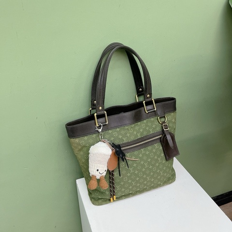 LV 帆布托特包 抹茶綠 03年 尺寸约31*30*10。