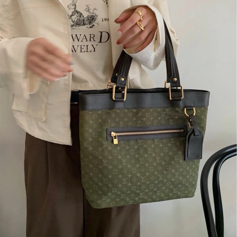 LV 帆布托特包 抹茶綠 03年 尺寸约31*30*10。-1