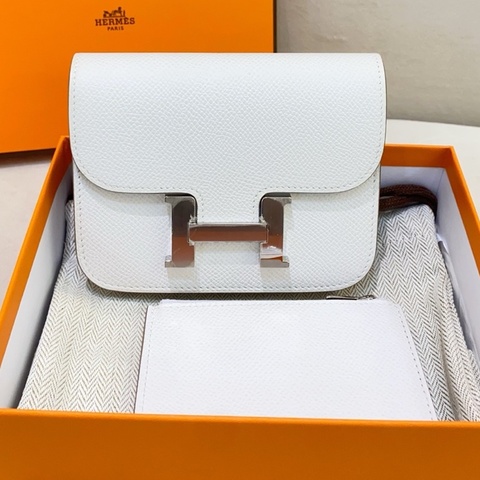 Hermes愛馬仕 constance 康康 slim M4奶灰色 銀扣 B刻 卡包零錢包