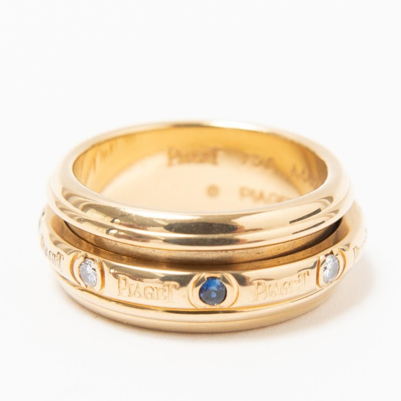 PIAGET 伯爵 Possession 1992年 18K金 旋轉 天然藍寶石鑽戒-0