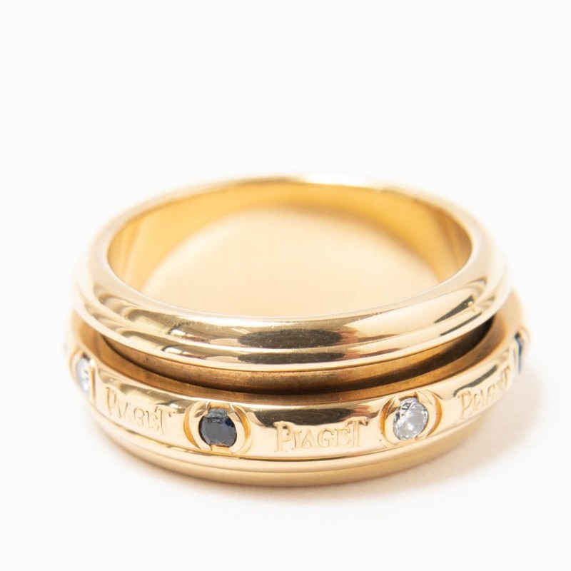 PIAGET 伯爵 Possession 1992年 18K金 旋轉 天然藍寶石鑽戒-1
