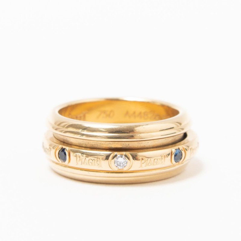 PIAGET 伯爵 Possession 1992年 18K金 旋轉 天然藍寶石鑽戒-2