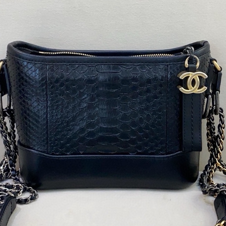 Chanel香奈兒 黑色 小號 蛇皮流浪鏈條包 25開保卡-0