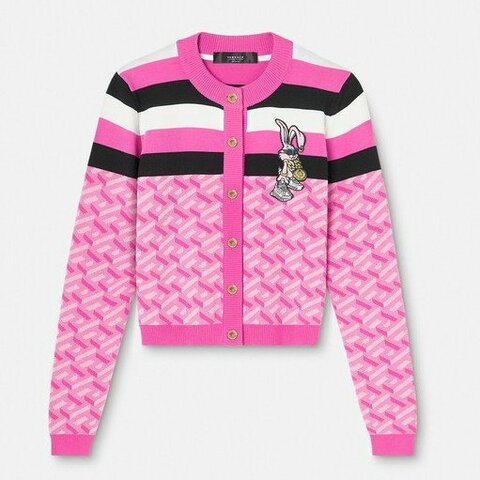 38號 ::Versace:: 凡賽斯 粉色針織兔子刺繡限定款鈕扣上衣 小外套