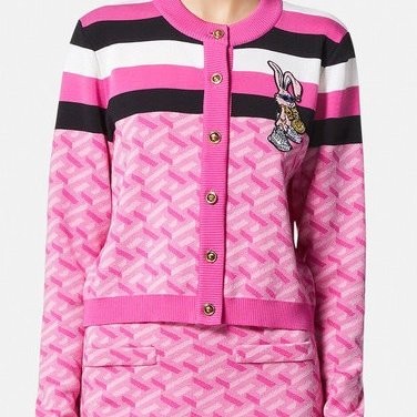 38號 ::Versace:: 凡賽斯 粉色針織兔子刺繡限定款鈕扣上衣 小外套-1