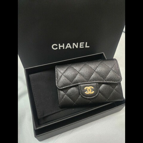 CHANEL 香奈兒 經典金色雙C LOGO菱格粒紋暗釦卡夾/零錢包