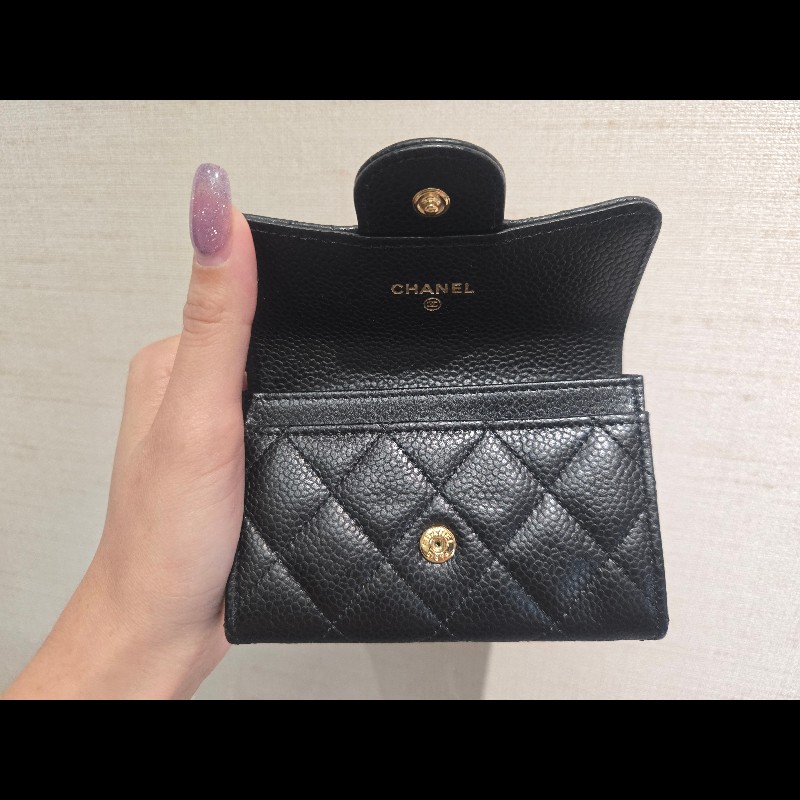 CHANEL 香奈兒 經典金色雙C LOGO菱格粒紋暗釦卡夾/零錢包-3