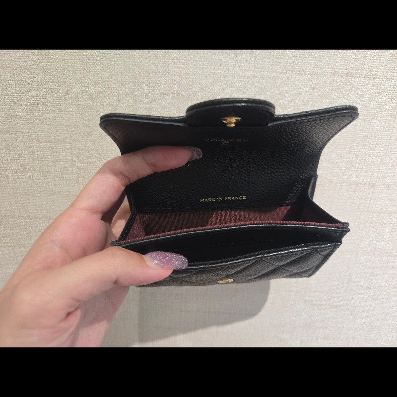CHANEL 香奈兒 經典金色雙C LOGO菱格粒紋暗釦卡夾/零錢包-8