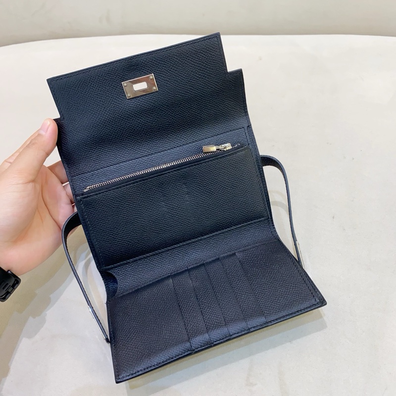 Hermes愛馬仕 黑銀 kelly 錢包卡包 D刻 e皮-5