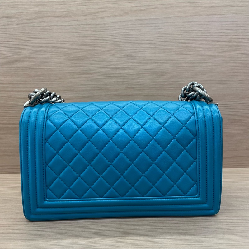 Chanel 香奈兒 Leboy链条包，藍色中號 经典菱格纹 19開 尺寸底長25*高14*寬8* 無附件-1