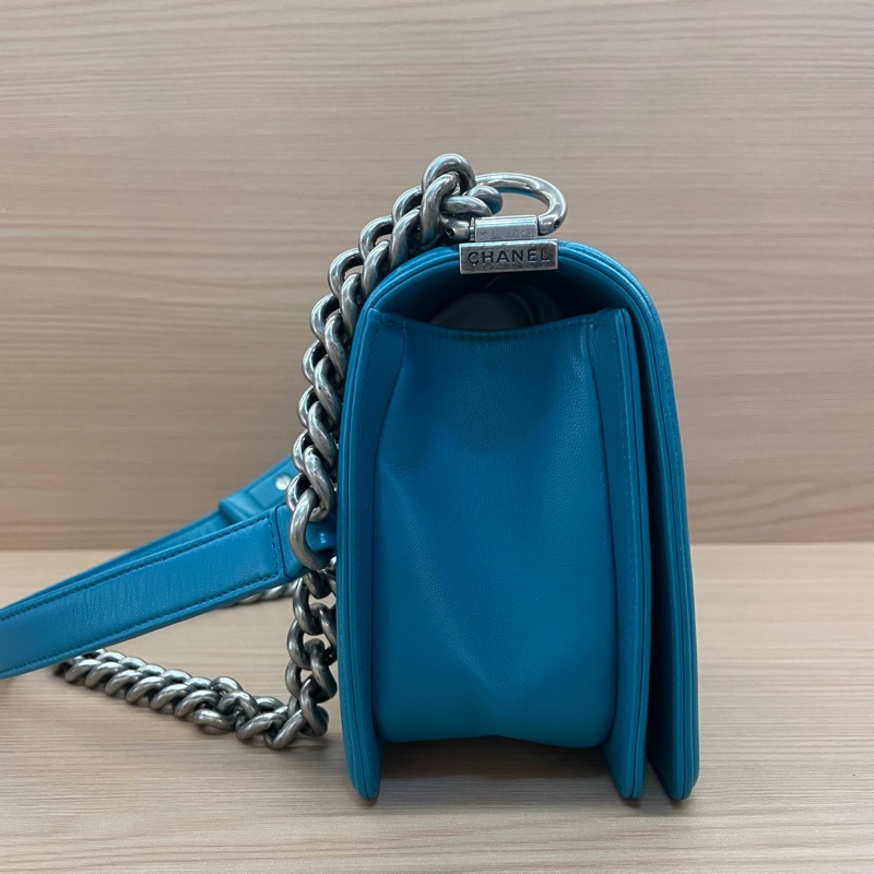 Chanel 香奈兒 Leboy链条包，藍色中號 经典菱格纹 19開 尺寸底長25*高14*寬8* 無附件-2