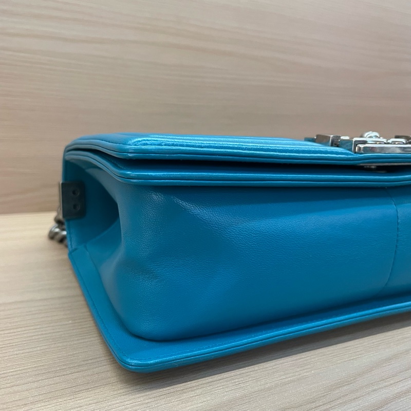 Chanel 香奈兒 Leboy链条包，藍色中號 经典菱格纹 19開 尺寸底長25*高14*寬8* 無附件-8