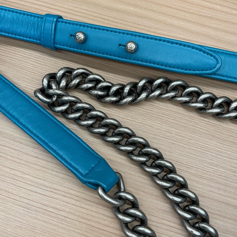 Chanel 香奈兒 Leboy链条包，藍色中號 经典菱格纹 19開 尺寸底長25*高14*寬8* 無附件-12