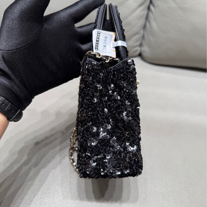 Chanel香奈兒黑色亮片Kelly手柄包 芯片尺寸20*13*7cm 成色99新-2