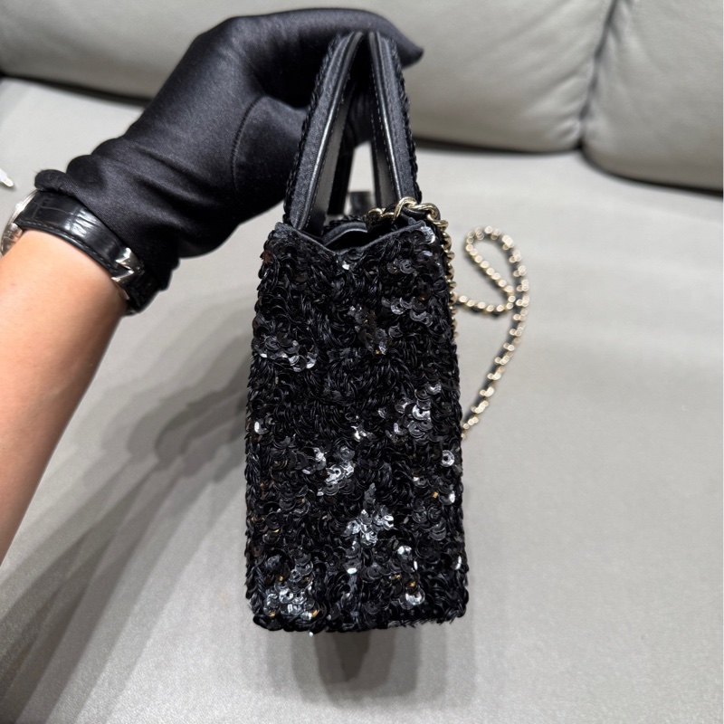 Chanel香奈兒黑色亮片Kelly手柄包 芯片尺寸20*13*7cm 成色99新-3