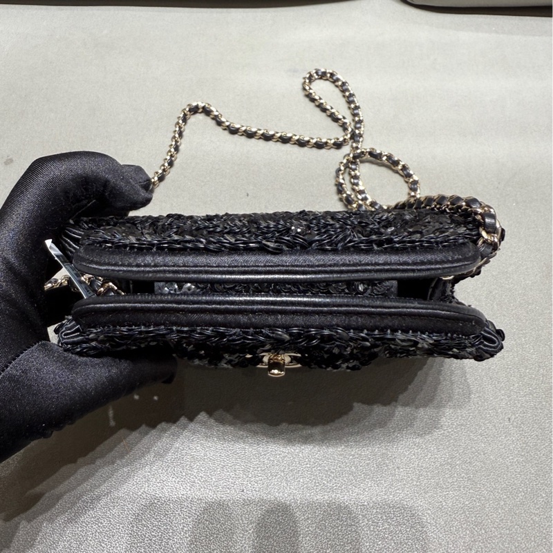 Chanel香奈兒黑色亮片Kelly手柄包 芯片尺寸20*13*7cm 成色99新-4