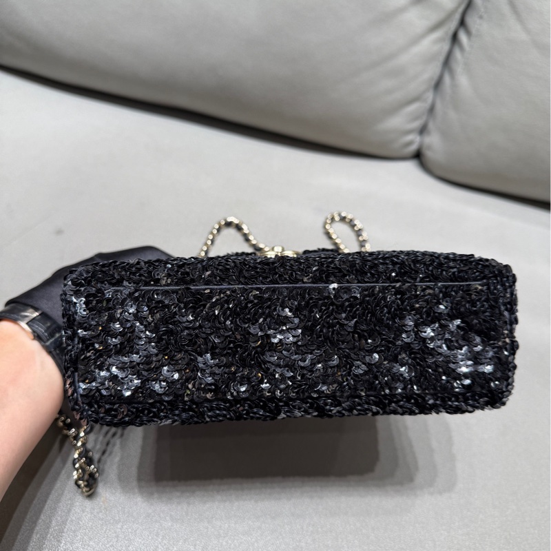 Chanel香奈兒黑色亮片Kelly手柄包 芯片尺寸20*13*7cm 成色99新-5