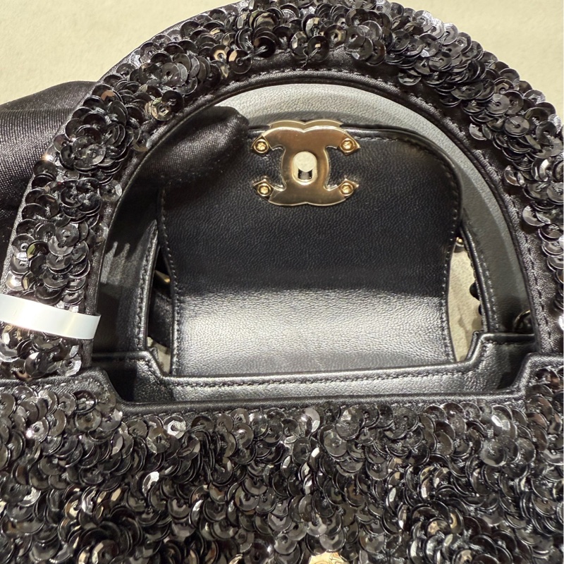 Chanel香奈兒黑色亮片Kelly手柄包 芯片尺寸20*13*7cm 成色99新-6