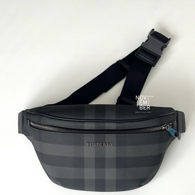 全新✨ 全配有購證🙌🏻 Burberry 百柏麗 格紋腰包 黑色-4