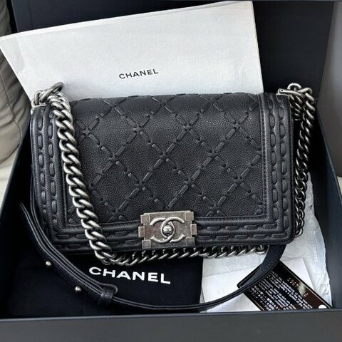 香奈兒/Chanel 黑金荔枝紋牛皮leboy中号