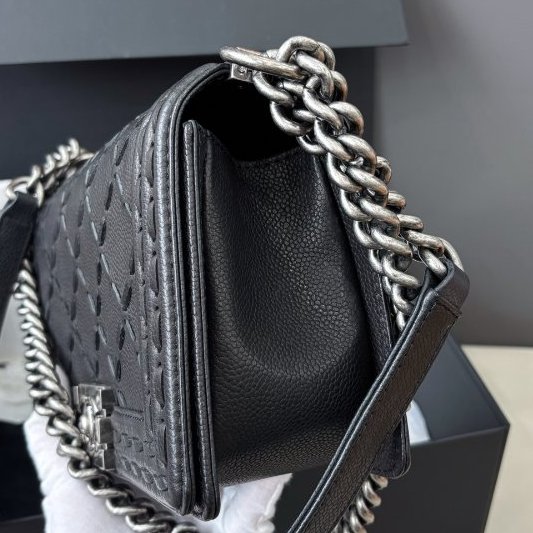 香奈兒/Chanel 黑金荔枝紋牛皮leboy中号-3
