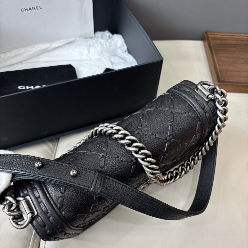 香奈兒/Chanel 黑金荔枝紋牛皮leboy中号-4