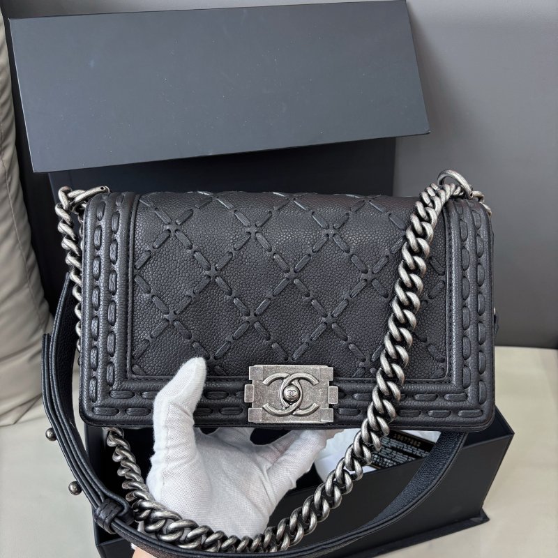 香奈兒/Chanel 黑金荔枝紋牛皮leboy中号-5
