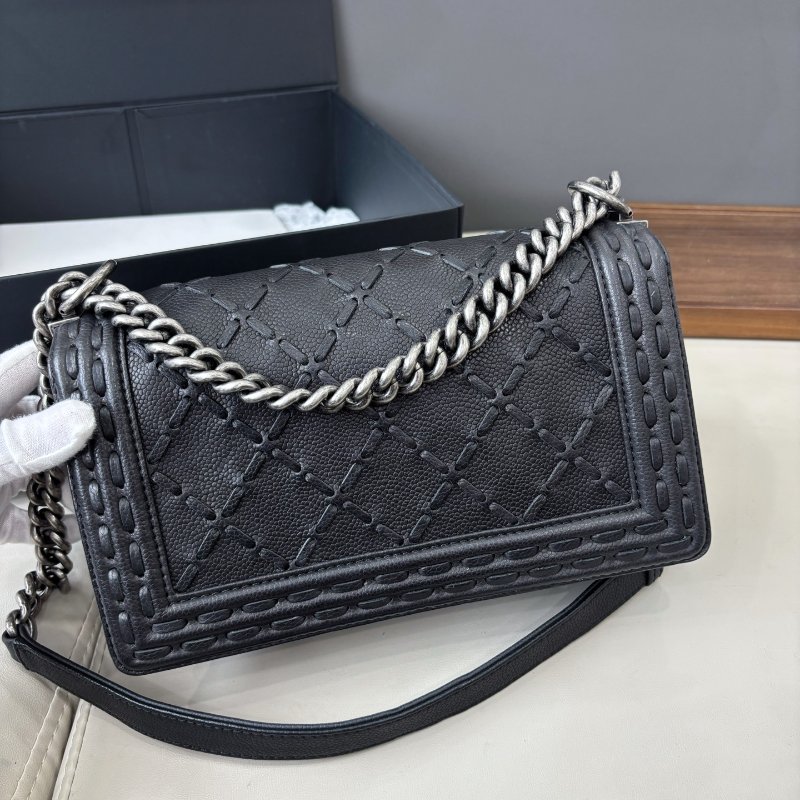 香奈兒/Chanel 黑金荔枝紋牛皮leboy中号-6