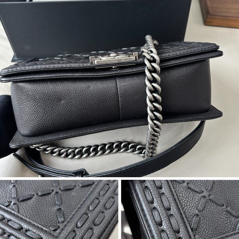 香奈兒/Chanel 黑金荔枝紋牛皮leboy中号-7