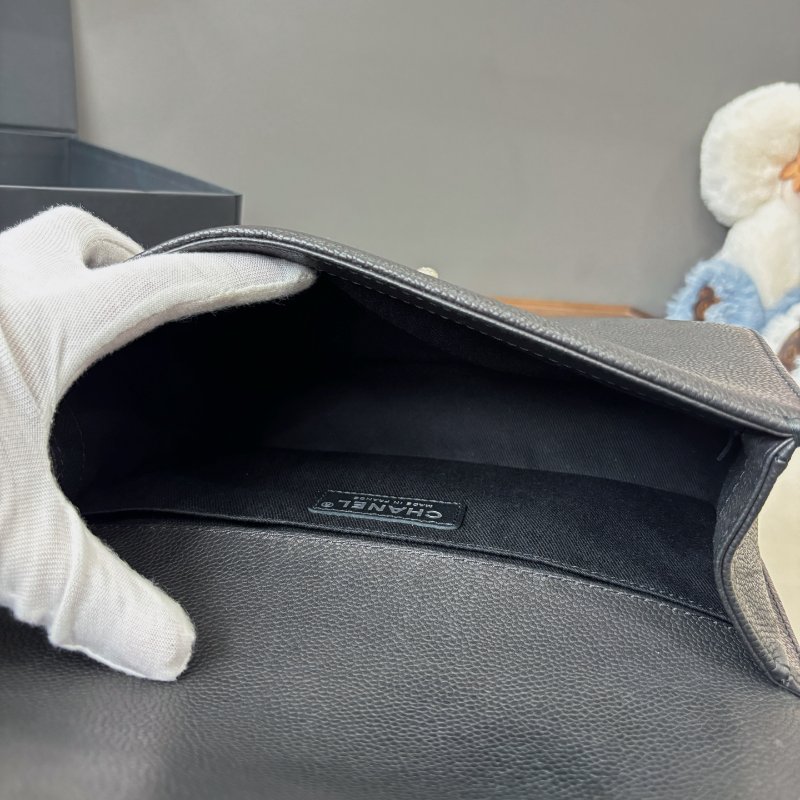 香奈兒/Chanel 黑金荔枝紋牛皮leboy中号-9