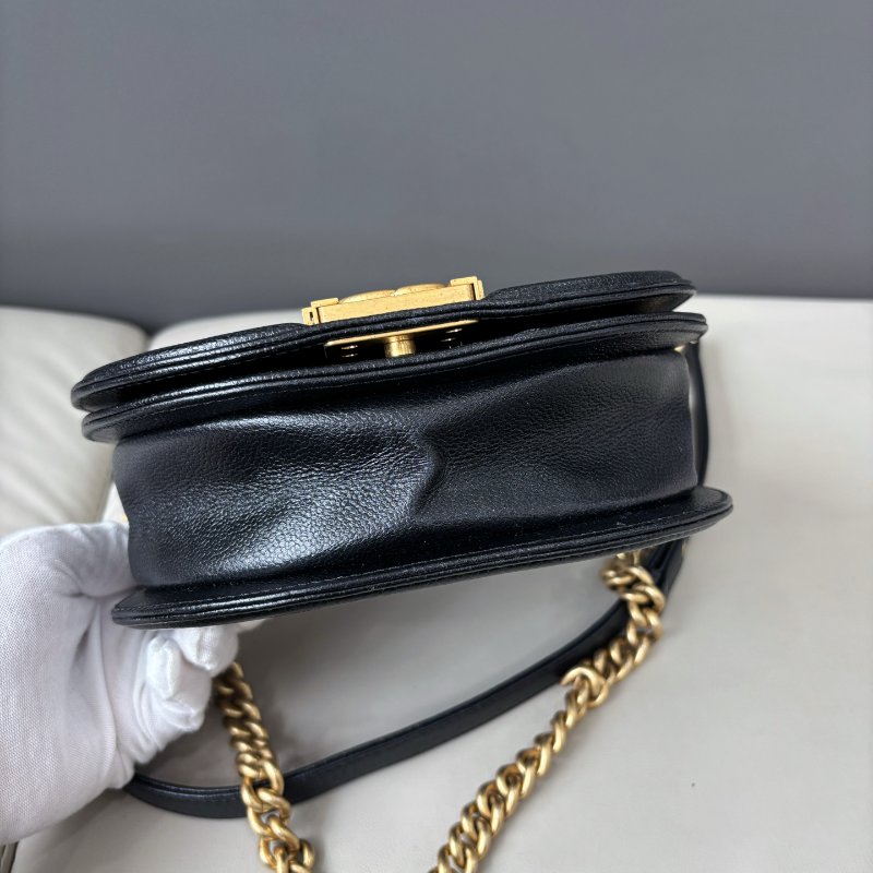 芯片款 香奈兒/Chanel 黑金半月leboy馬鞍包 荔枝紋牛皮-5