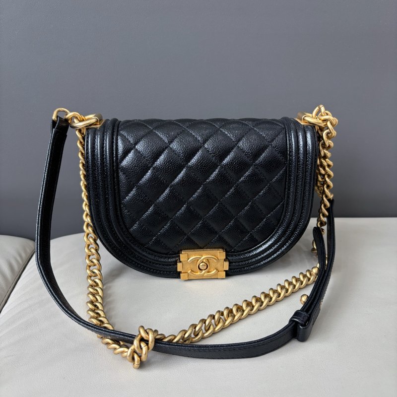 芯片款 香奈兒/Chanel 黑金半月leboy馬鞍包 荔枝紋牛皮-6