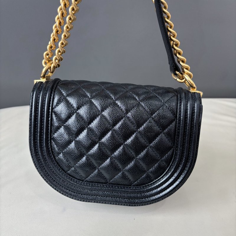 芯片款 香奈兒/Chanel 黑金半月leboy馬鞍包 荔枝紋牛皮-7