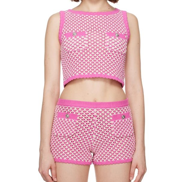 42號 ::Versace:: Crochet Knit Top 凡賽斯 粉白色鉤織針織背心 短褲 套裝-1