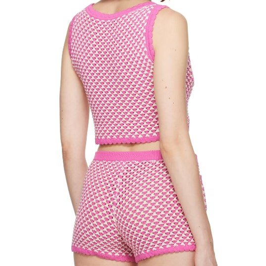 42號 ::Versace:: Crochet Knit Top 凡賽斯 粉白色鉤織針織背心 短褲 套裝-2