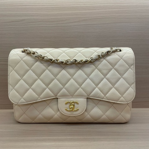 Chanel 香奈兒cf 米色荔枝牛皮鏈條包 大號 21開 尺寸底長30*高19*寬9* 無附件